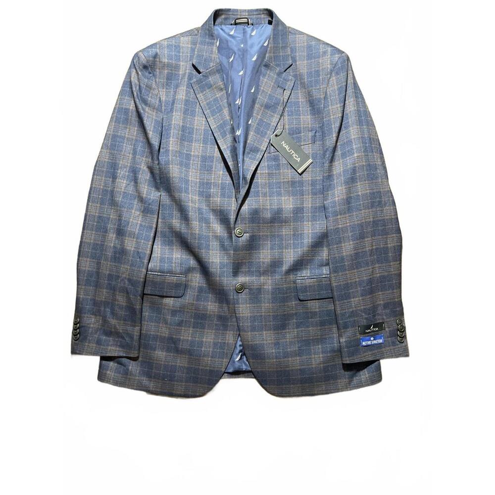 Nautica Branford Blue Plaid Sportcoat Mens‎ 42L Blazer Modern Fit NWT